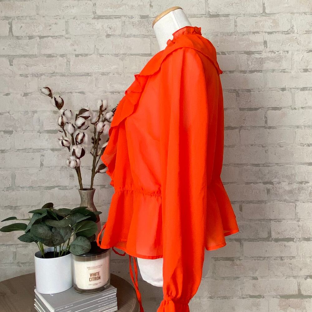 ASOS | Orange Open Front Ruffle Blouse - Picture 3 of 6